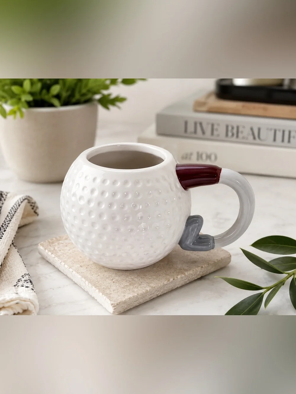 Golf Ball Coffee Mug Golfer Ceramic Novelty Cup Golf Lover Gift Office Dad White